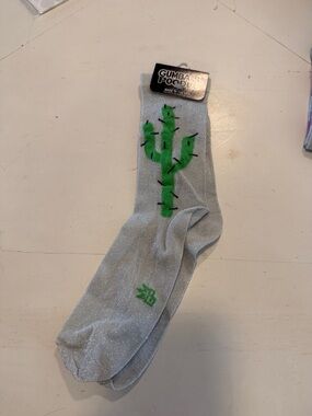 Silver Crew Socks with Green Cactus